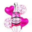 Set 5 Baloane Din Folie Metalizata, Figurine Sticla De Sampanie, Tema Aniversare, Pai Inclus, Ambalaj Individual, Umflare Cu Aer Sau Heliu - vivimall.ro