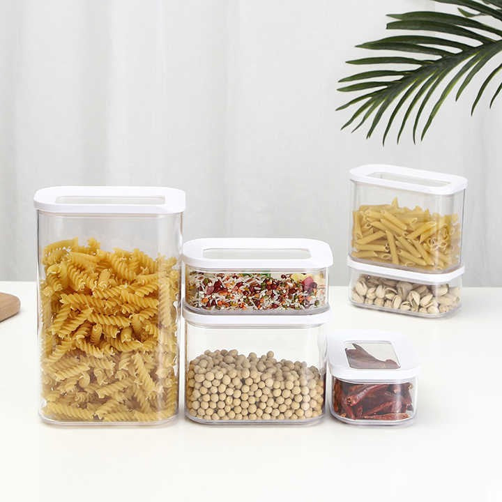 Set 5 Cutii De Depozitare Alimente, Capac Alb, Din Abs+Silicon, 23 X 15 X 27 Cm, Transparent - vivimall.ro