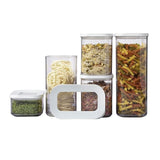 Set 5 Cutii De Depozitare Alimente, Capac Alb, Din Abs+Silicon, 23 X 15 X 27 Cm, Transparent - vivimall.ro