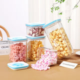 Set 5 Cutii De Depozitare Pentru Bucatarie, 2 X 600Ml, 2 X 1.3L, 1 X 2L, Din Abs+Pet+Silicon, Capac Alb/Albastru, 23 X 10 X 10 Cm, Transparent - vivimall.ro