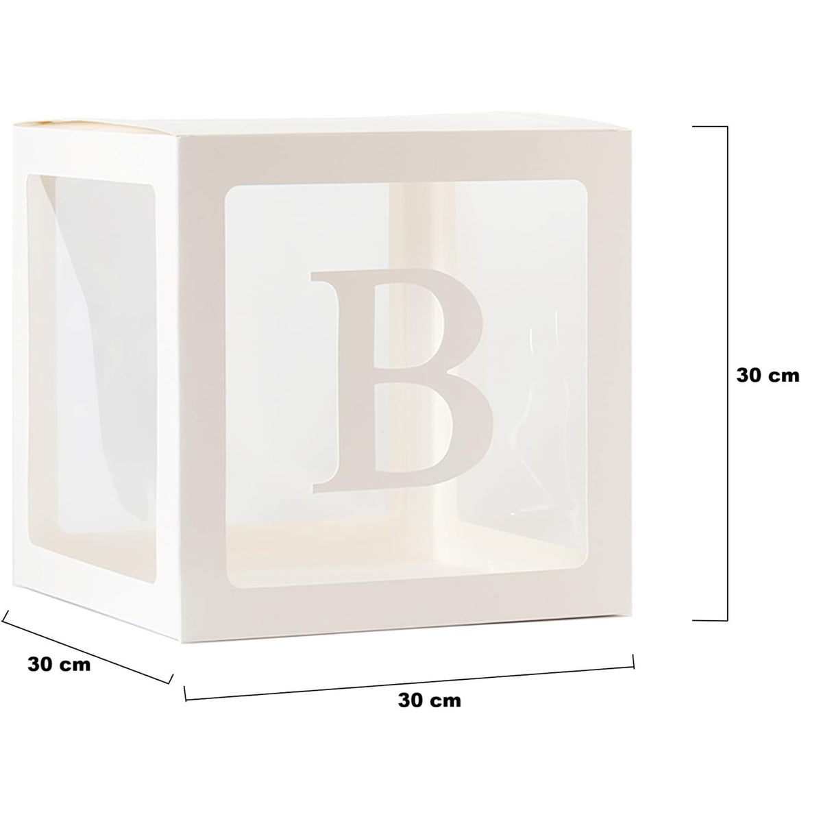 Set 5 Cutii pentru Baloane, Flippy, Model Scris Bride, Tematica Nunta, Cuburi Decorative din Plastic, Accesorii pentru Petrecere, 30 x30 cm, Transparente Contur Alb