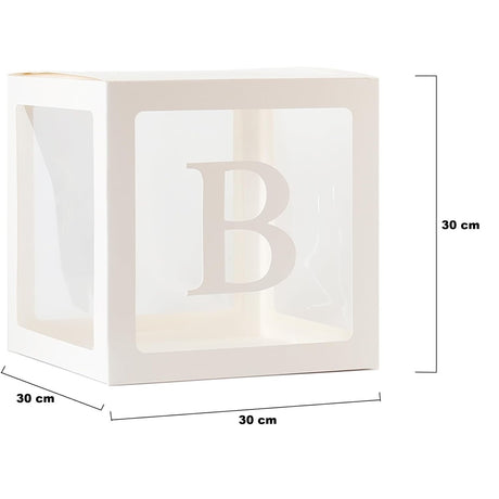 Set 5 Cutii pentru Baloane, Flippy, Model Scris Bride, Tematica Nunta, Cuburi Decorative din Plastic, Accesorii pentru Petrecere, 30 x30 cm, Transparente Contur Alb