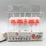 Set 5 Lumanari de Tort, Vivimall, Model Inima, Text Happy Birthday, 2.5 x 2.5 cm, din Ceara, Multicolor - vivimall.ro