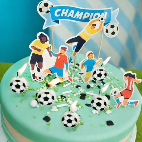 Set 5 Lumanari de Tort, Vivimall, Model Mingi de Fotbal, 3.5 cm, din Ceara, Alb/Negru - vivimall.ro