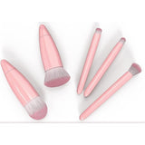 Set 5 Mini Pensule de Machiaj, Vivimall, Portabile, in Carcasa cu Oglinda, din Par Sintetic Moale, Roz, 12x7x2.5 cm - vivimall.ro