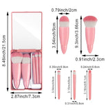 Set 5 Mini Pensule de Machiaj, Vivimall, Portabile, in Carcasa cu Oglinda, din Par Sintetic Moale, Roz, 12x7x2.5 cm - vivimall.ro