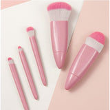 Set 5 Mini Pensule de Machiaj, Vivimall, Portabile, in Carcasa cu Oglinda, din Par Sintetic Moale, Roz, 12x7x2.5 cm - vivimall.ro