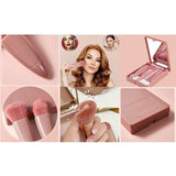 Set 5 Mini Pensule de Machiaj, Vivimall, Portabile, in Carcasa cu Oglinda, din Par Sintetic Moale, Roz Pastel, 12x7x2.5 cm - vivimall.ro