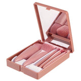 Set 5 Mini Pensule De Machiaj, Portabile, In Carcasa Cu Oglinda, Din Par Sintetic Moale, Roz Pastel, 12X7X2.5 Cm - vivimall.ro