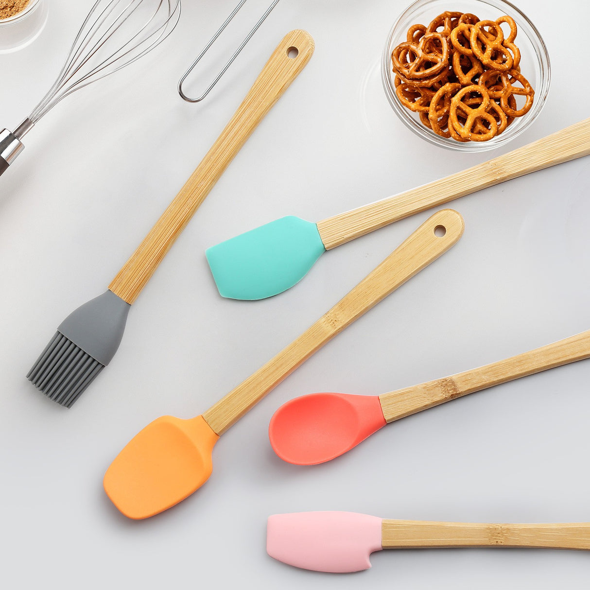 Set 5 Mini Spatule De Silicon Pensula, Stejar, Multicolor - vivimall.ro