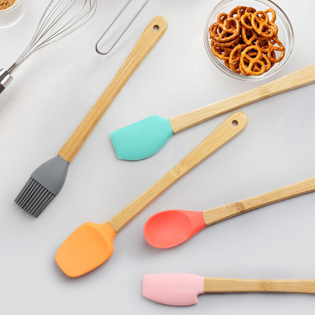 Set 5 Mini Spatule De Silicon Pensula, Stejar, Multicolor - vivimall.ro