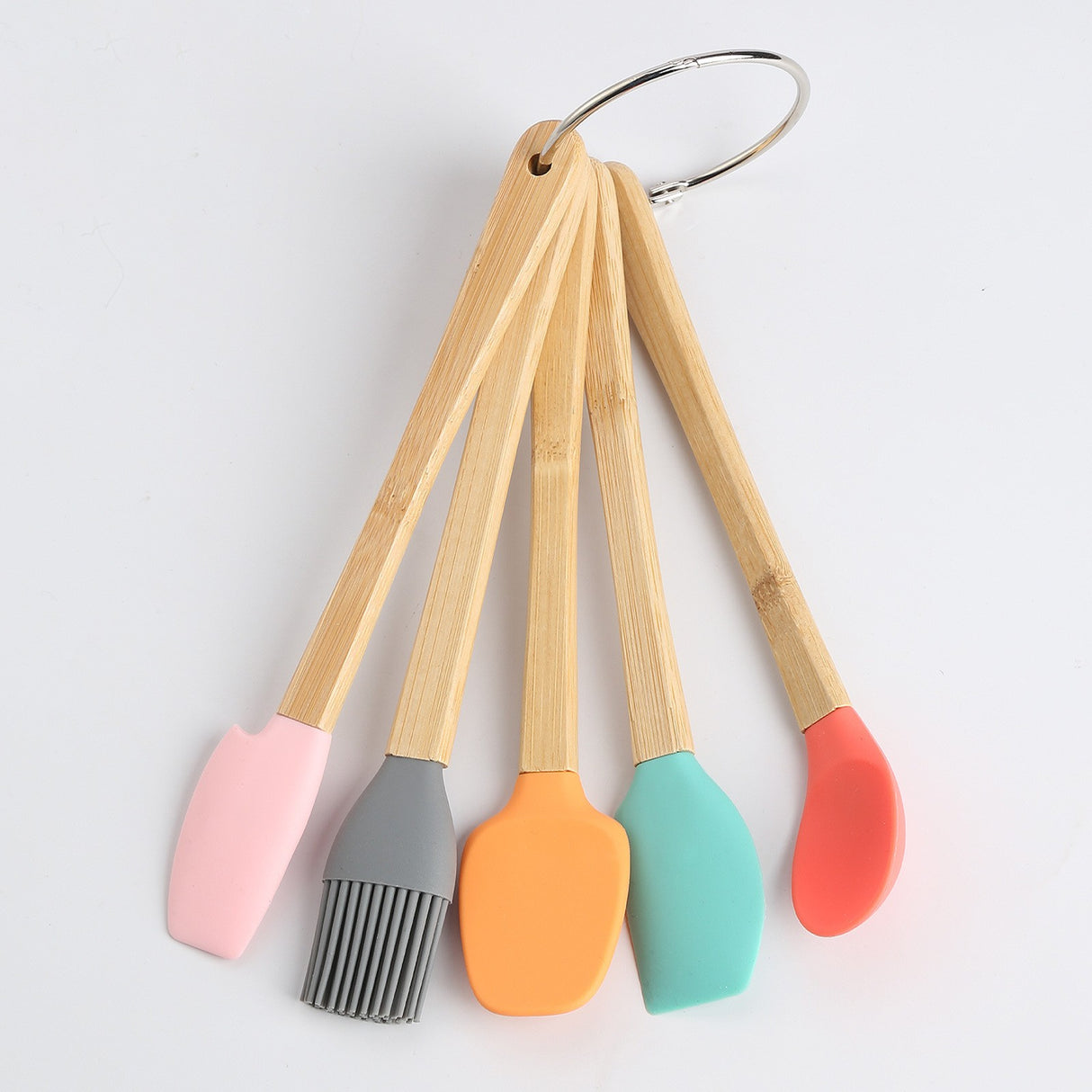 Set 5 Mini Spatule De Silicon Pensula, Stejar, Multicolor - vivimall.ro