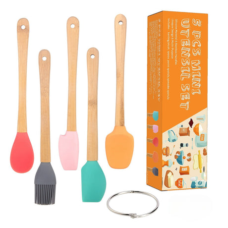 Set 5 Mini Spatule De Silicon Pensula, Stejar, Multicolor - vivimall.ro