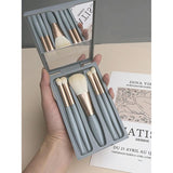 Set 5 Pensule De Machiaj Cu Peri Moi, Cu Suport Pentru Depozitare Si Oglinda - vivimall.ro
