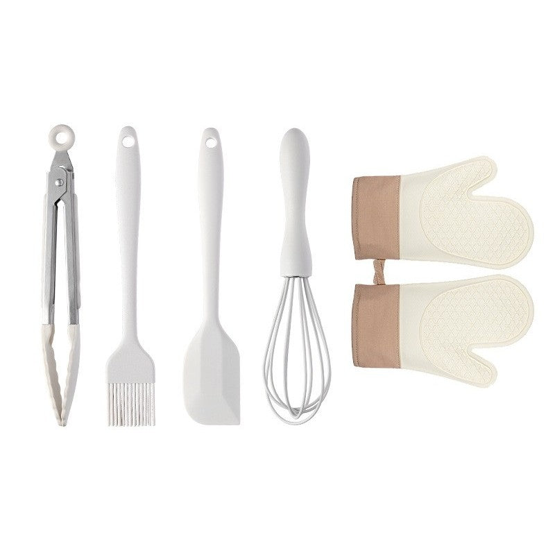 Set 5 Ustensile De Bucatarie, Din Silicon+Inox, Termorezistente, Antiaderente, 28 X 26 X 2 Cm, Alb Maro - vivimall.ro