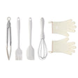 Set 5 Ustensile de Bucatarie, Vivimall, din Silicon+Inox, Termorezistente, Antiaderente, 28 x 26 x 2 cm, Alb Ivory - vivimall.ro