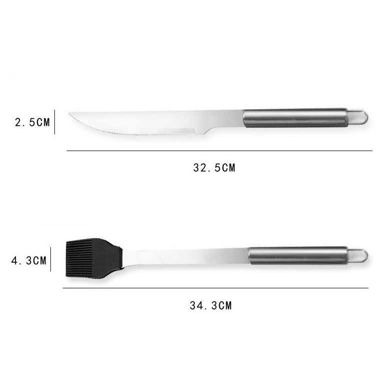 Set 5 Ustensile Pentru Gratar, Din Otel Inoxidabil, Geanta Oxford, Argintiu - vivimall.ro