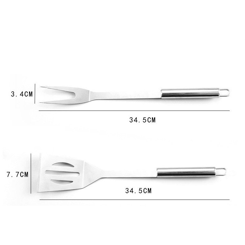 Set 5 Ustensile Pentru Gratar, Din Otel Inoxidabil, Geanta Oxford, Argintiu - vivimall.ro