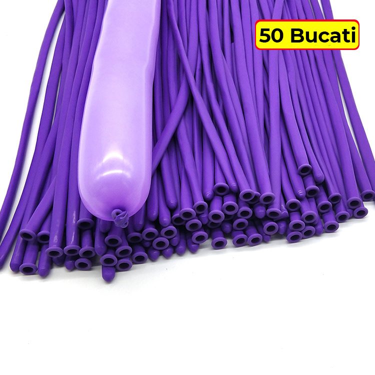 Set baloane modelaj Flippy mov aranjate în evantai, dimensiuni 30 cm, 50 bucăți