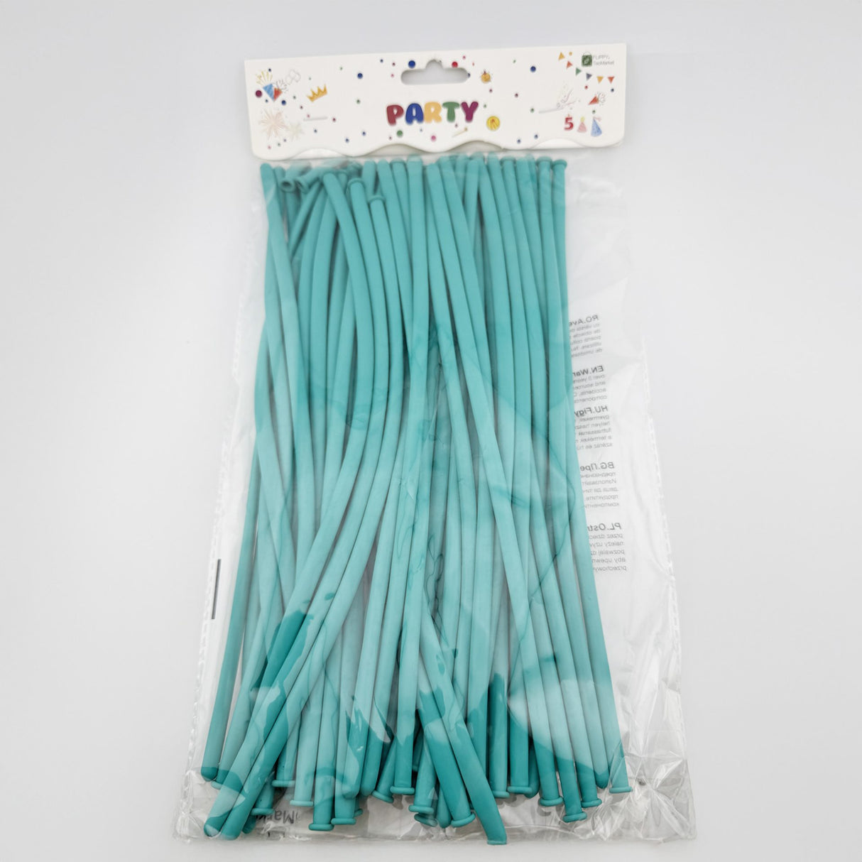 Set 50 baloane de modelaj Flippy din latex albastru Tiffany, ambalaj și conținut complet