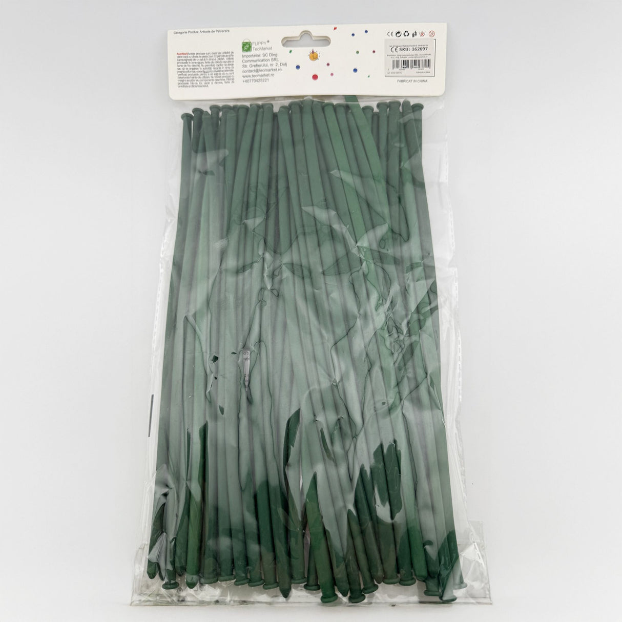 Set complet 50 baloane modelaj Flippy verde, aranjate în evantai, vedere de ansamblu produs