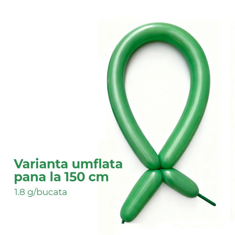 Detaliu balon de modelaj Flippy verde, formă cilindrică standard, diametru 1,5 cm, latex flexibil