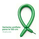 Detaliu balon de modelaj Flippy verde, formă cilindrică standard, diametru 1,5 cm, latex flexibil