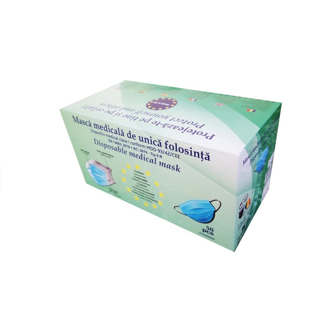 Set 50 bucati masti medicale de unica folosinta, 3 straturi si 3 pliuri, nesterile, tip IIR - vivimall.ro