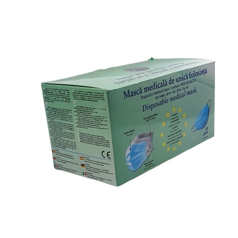 Set 50 bucati masti medicale de unica folosinta, 3 straturi si 3 pliuri, nesterile, tip IIR - vivimall.ro