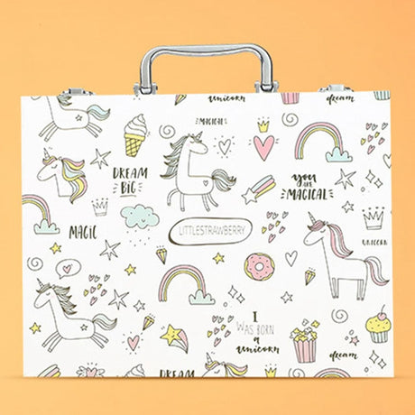 Set 53 Piese pentru Desen si Pictura, Vivimall, Tip Servieta, Model Unicorni, 30 x 24 x 5.4 cm, Multicolor - vivimall.ro