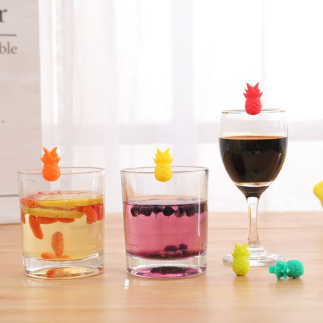 Set 6 Accesorii Pentru Pahare, Pentru Petreceri/Cocktailuri, Din Silicon, Model Ananas, Multicolor - vivimall.ro