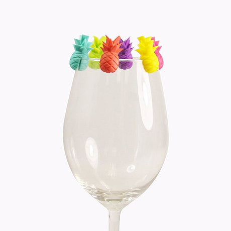 Set 6 Accesorii Pentru Pahare, Pentru Petreceri/Cocktailuri, Din Silicon, Model Ananas, Multicolor - vivimall.ro