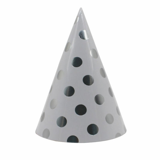 Set 6 Coifuri Metalizate, Vivimall, pentru Petrecere, Tematica Aniversare, Model Buline, 20 cm, Argintiu - vivimall.ro