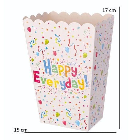 Set 6 Cutii de PopCorn, Vivimall, Model Happy Everyday, 17 x 15 cm, Multicolor - vivimall.ro