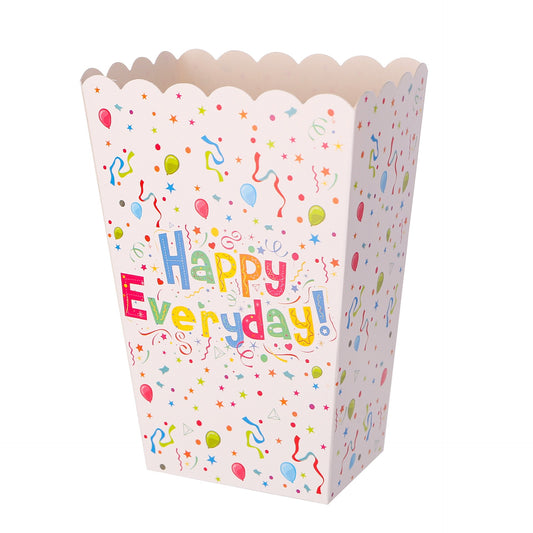 Set 6 Cutii de PopCorn, Vivimall, Model Happy Everyday, 17 x 15 cm, Multicolor - vivimall.ro