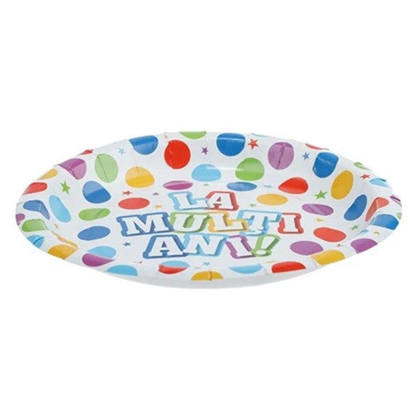 Set 6 Farfurii De Unica Folosinta, Colectia, La Multi Ani, 23 Cm, Din Carton Laminat - vivimall.ro