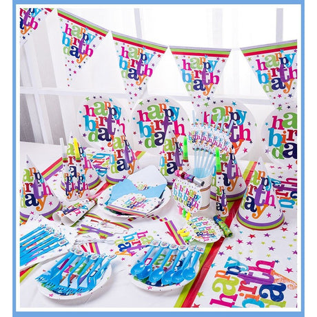Set 6 Farfurii Unica Folosinta, Imprimeu Happy Birthday, Din Carton, Diametru 23 Cm - vivimall.ro