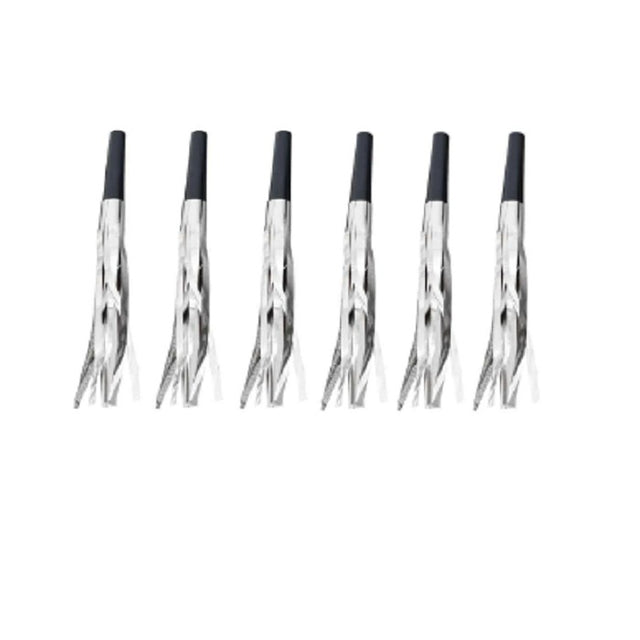 Set 6 Fluiere Party cu Franjuri, Vivimall, din Plastic, Argintiu - vivimall.ro