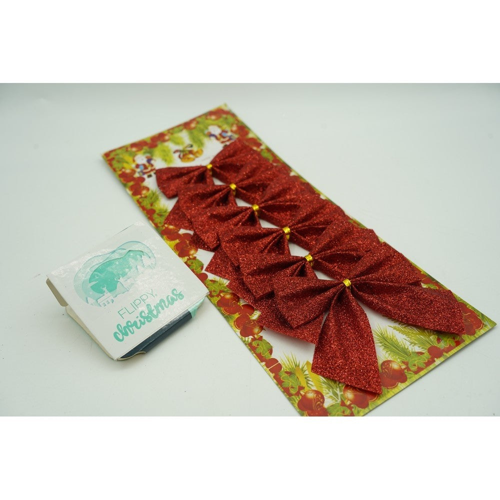 Set 6 fundite pentru brad, Rosii, clasice, cu sclipici, 8 x 9 cm, din poliester, Flippy - vivimall.ro