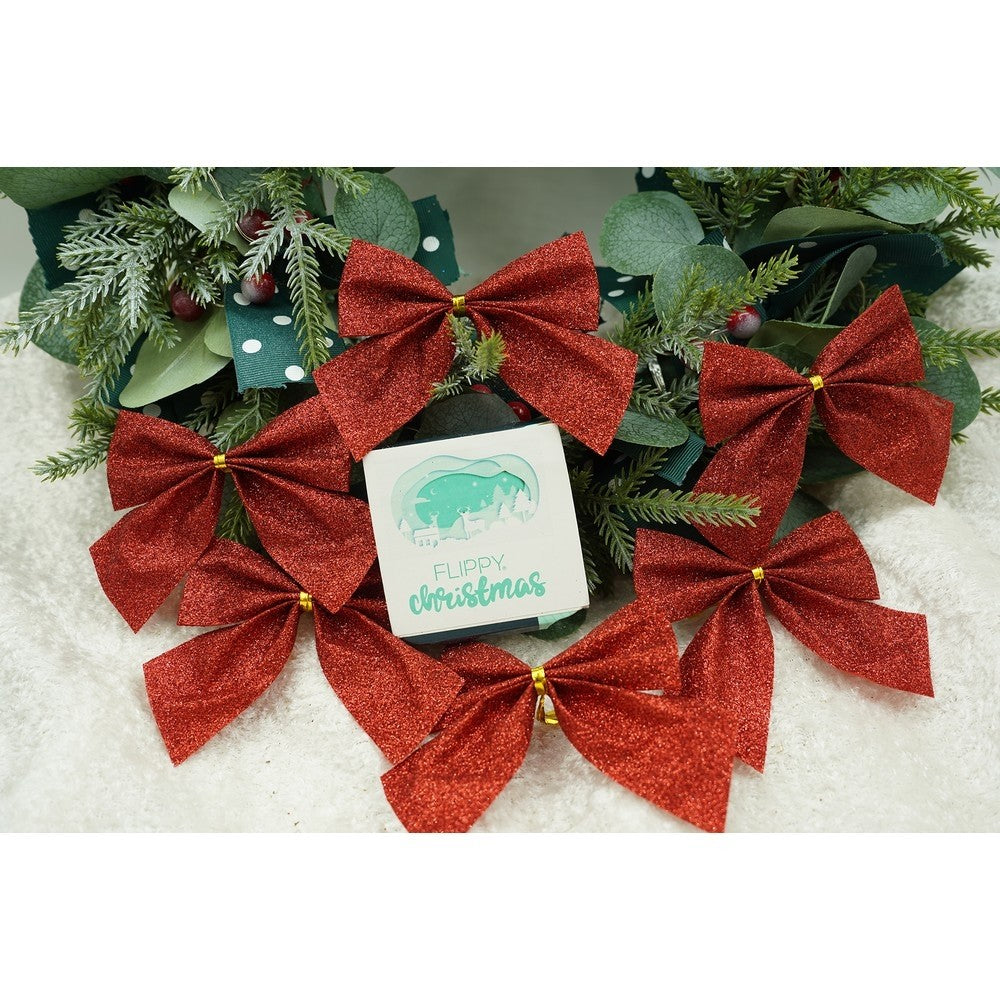 Set 6 fundite pentru brad, Rosii, clasice, cu sclipici, 8 x 9 cm, din poliester, Flippy - vivimall.ro