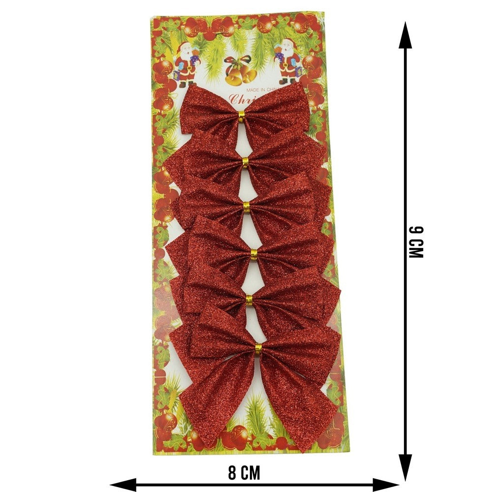 Set 6 Fundite Pentru Brad, Rosii, Clasice, Cu Sclipici, Din Poliester