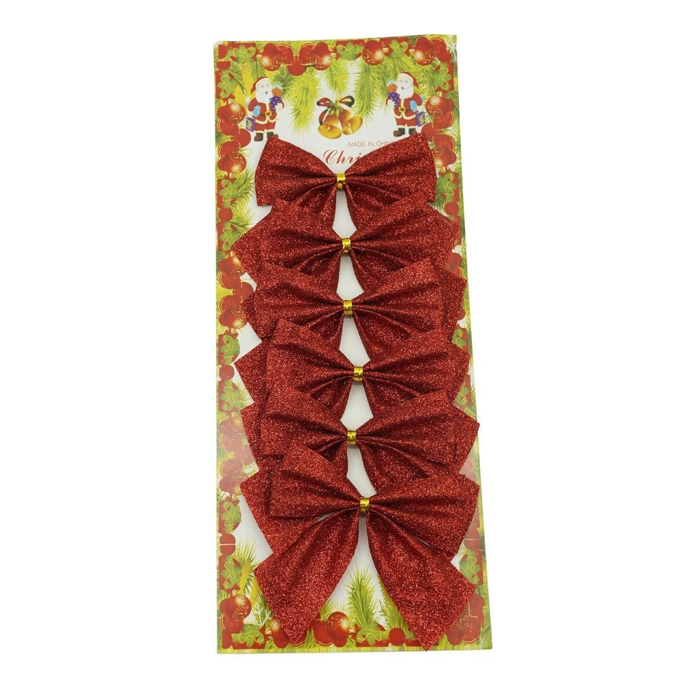 Set 6 Fundite Pentru Brad, Rosii, Clasice, Cu Sclipici, Din Poliester