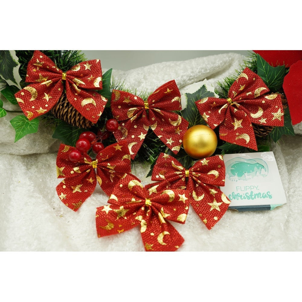 Set 6 fundite pentru brad, Rosii, cu stelute , 8 x 8 cm, din poliester, Flippy - vivimall.ro