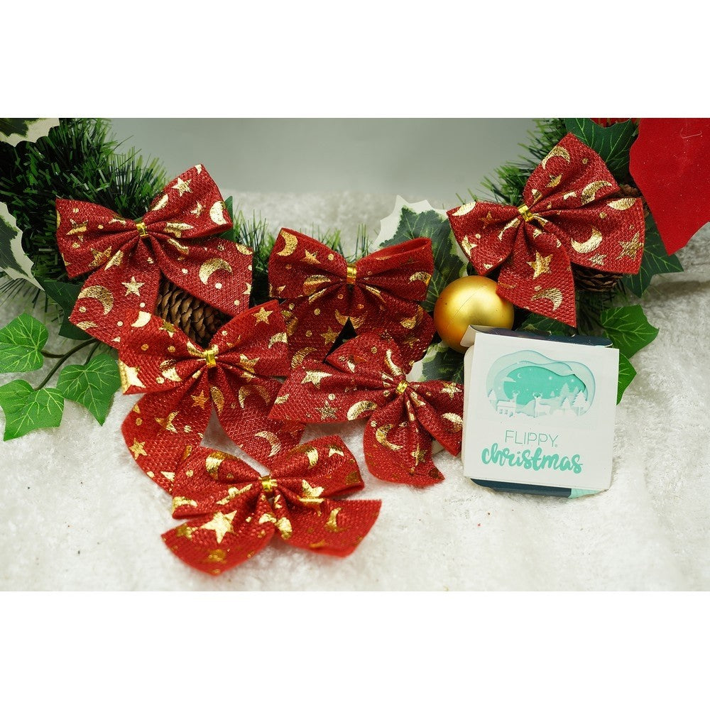 Set 6 fundite pentru brad, Rosii, cu stelute , 8 x 8 cm, din poliester, Flippy - vivimall.ro