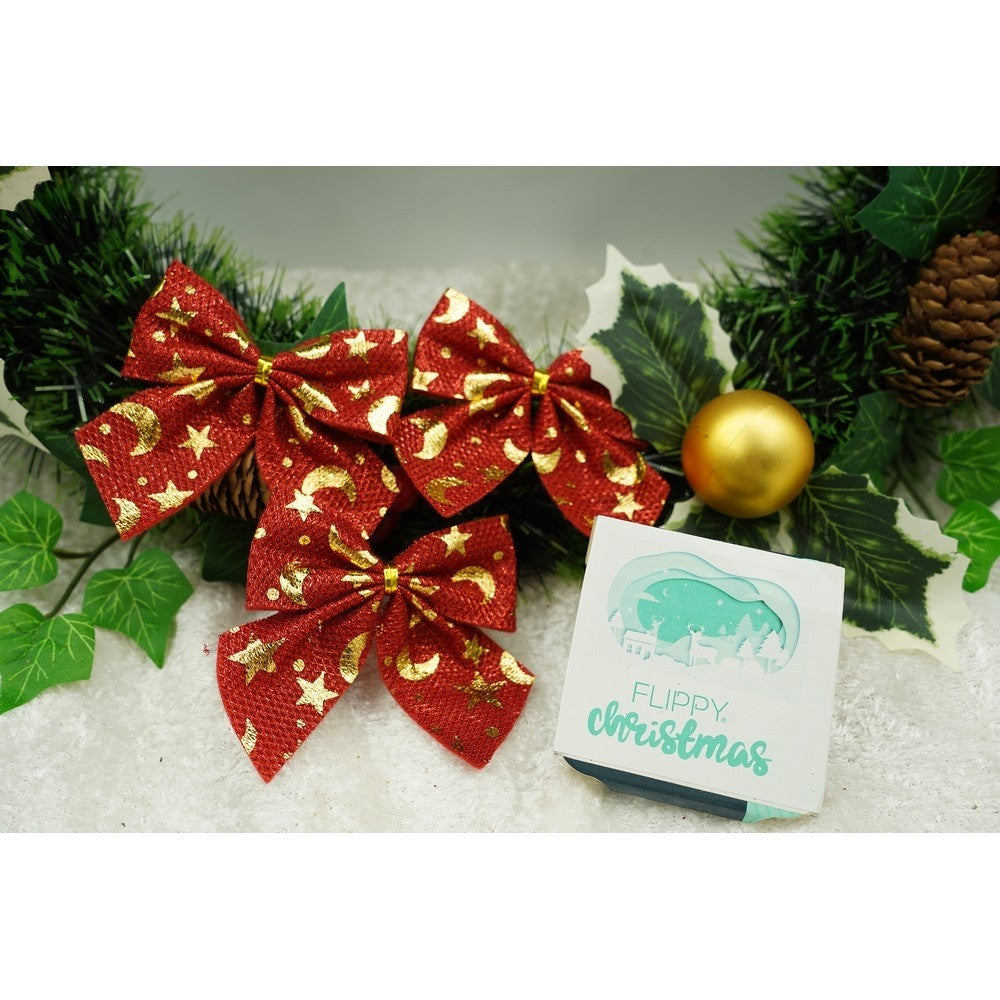 Set 6 fundite pentru brad, Rosii, cu stelute , 8 x 8 cm, din poliester, Flippy - vivimall.ro