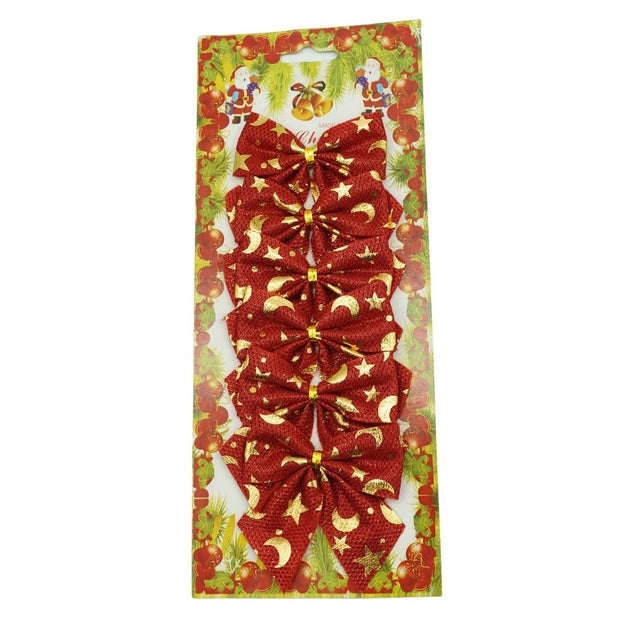 Set 6 fundite pentru brad, Rosii, cu stelute , 8 x 8 cm, din poliester, Flippy - vivimall.ro