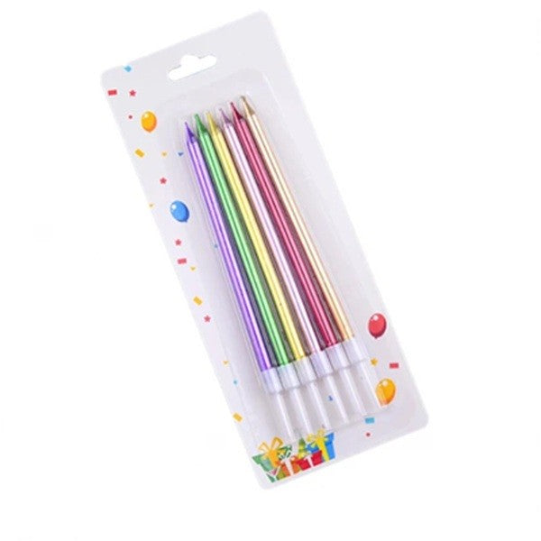 Set 6 Lumanari de Tort, Vivimall, din Parafina, 11 x 0.4 cm, Lucioase, Multicolor - vivimall.ro