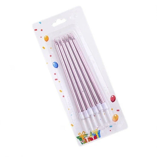 Set 6 Lumanari de Tort, Flippy, din Parafina, 11 x 0.4 cm, Lucioase, Roz Auriu