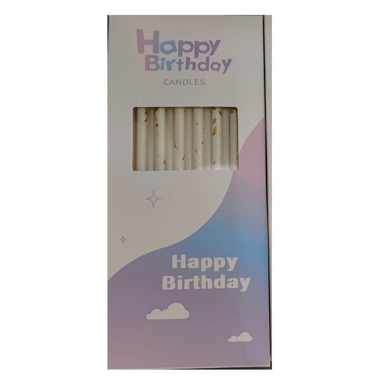 Set 6 Lumanari Lungi, Vivimall, din Parafina, 10 x 0.5 cm, Happy Birthday, Alb/Auriu - vivimall.ro