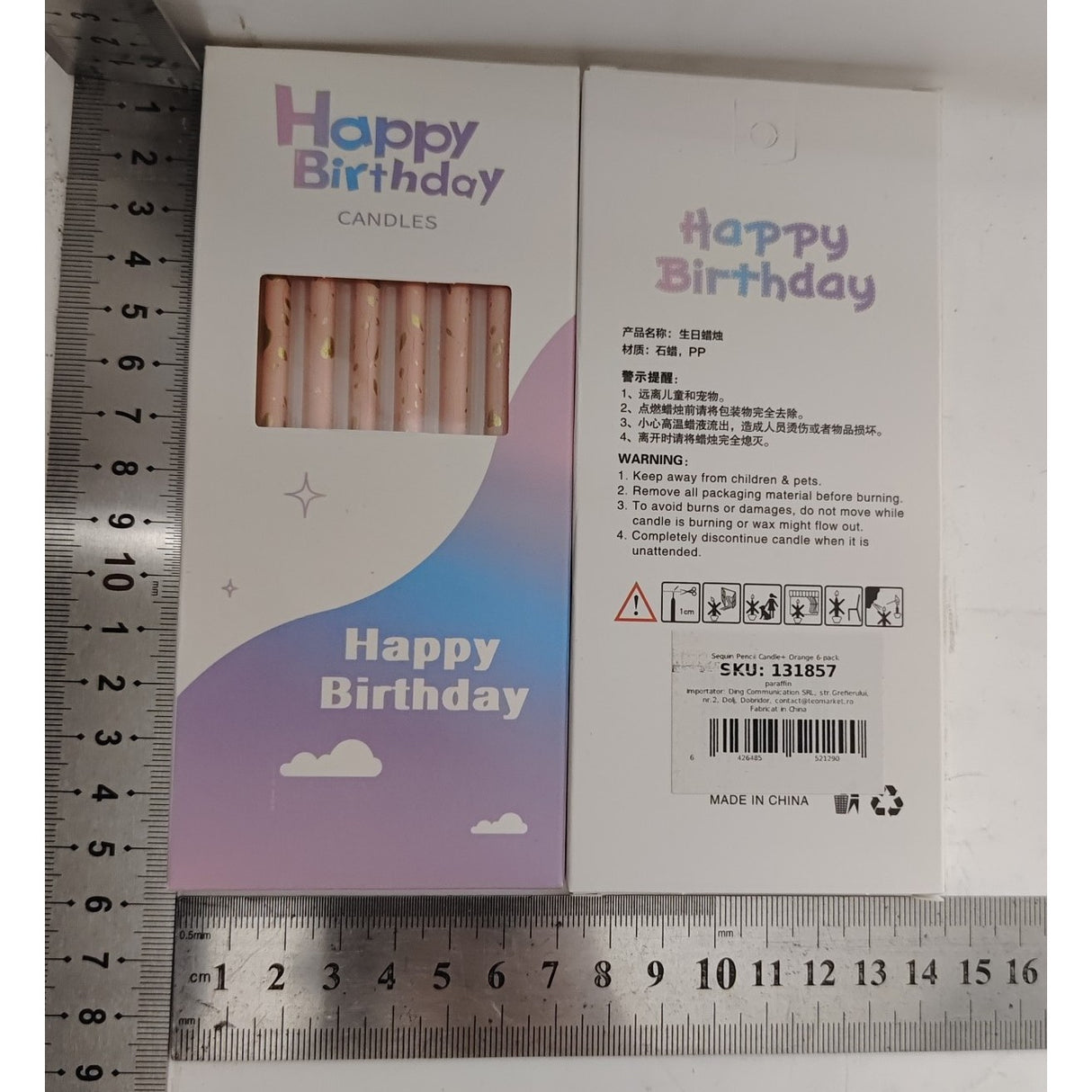 Set 6 Lumanari Lungi, Din Parafina, Happy Birthday, Oranj Pal - vivimall.ro
